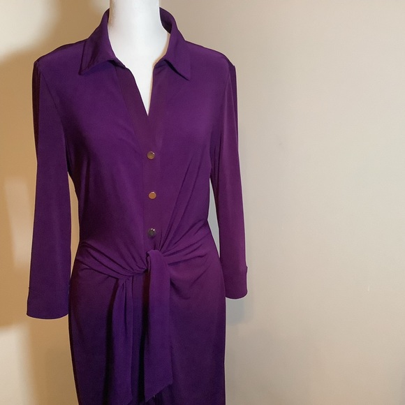 Philosophy Dresses & Skirts - Philosophy purple shirt dress with gold buttons, ruching, size medium